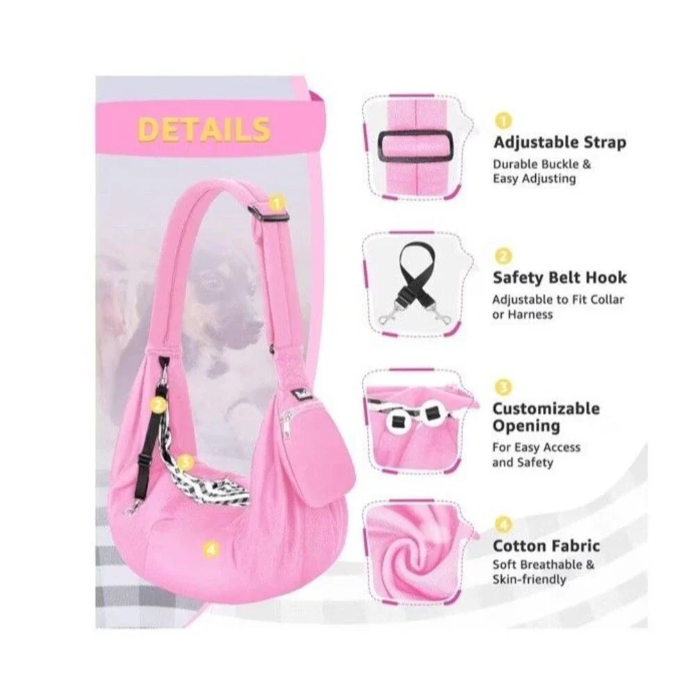 Pet Sling, Hand Free Dog Sling Carrier Adjustable Padded Strap Tote Bag, Shou...